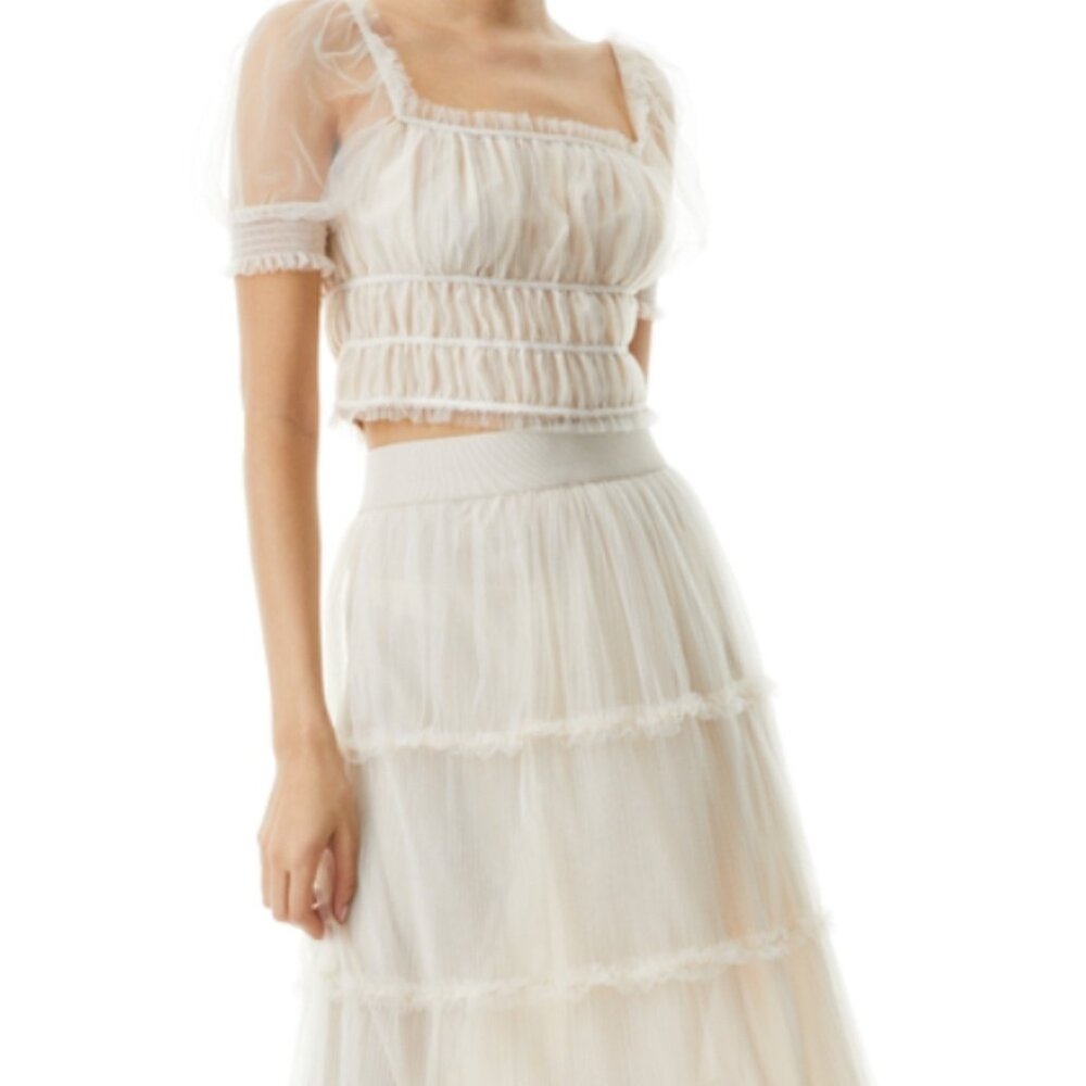 NWOT ALICE AND OLIVIA Ashlyn Sheered Cropped Top In Champagne M $250 - Picture 2 of 12